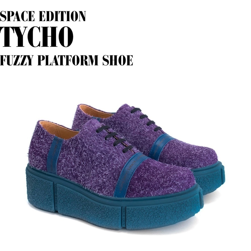 JOHN FLUEVOG Sz 9 Tycho Space Edition Fuzzy Made in Portugal Platform Shoes